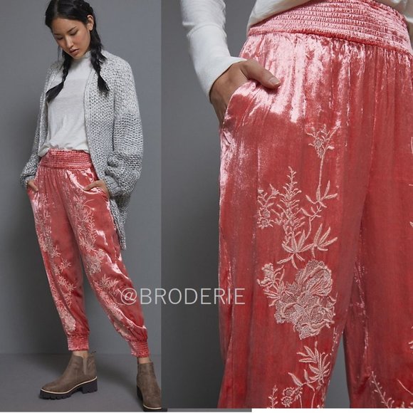 Anthropologie Pants - Anthropologie Rosie Embroidered Velvet Joggers